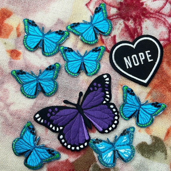 Patches set butterflies & heart “Nope” Patch Iron On 🆕 NEW - Picture 1 of 8